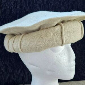 Chitral Hat Men Pakol Beige offwhite Wool Round Cultural Topi Handmade